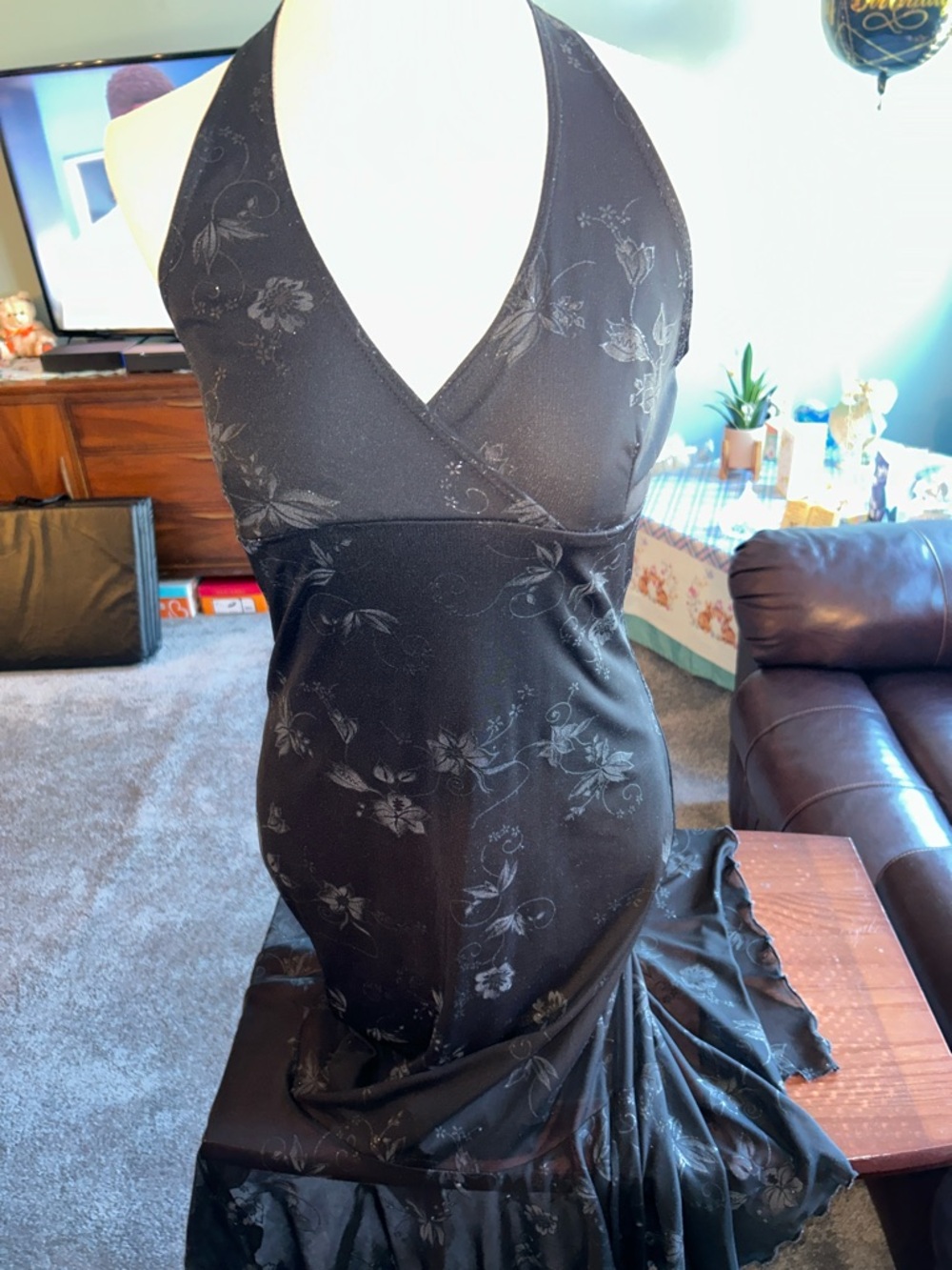 Vintage Candy Rocket Backless Black Floral Halter Dress Size Large